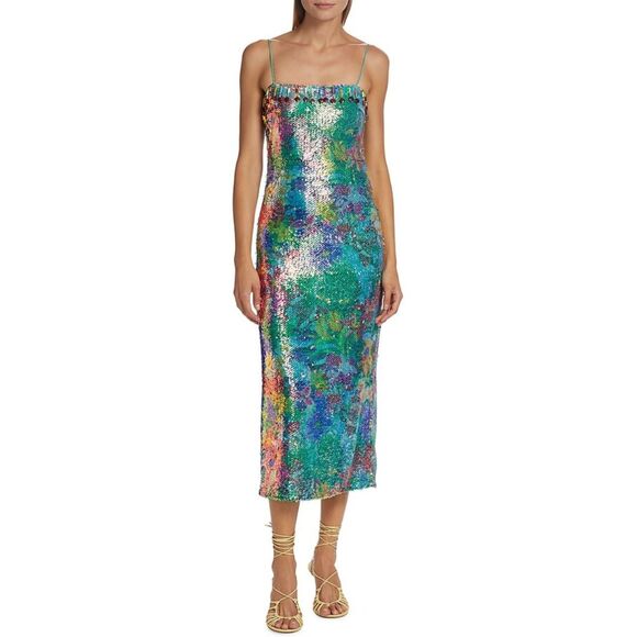 Alexis Dresses & Skirts - Alexis Aiya Beaded Sequin Spaghetti Straps Midi Dress Multicolor Size XL